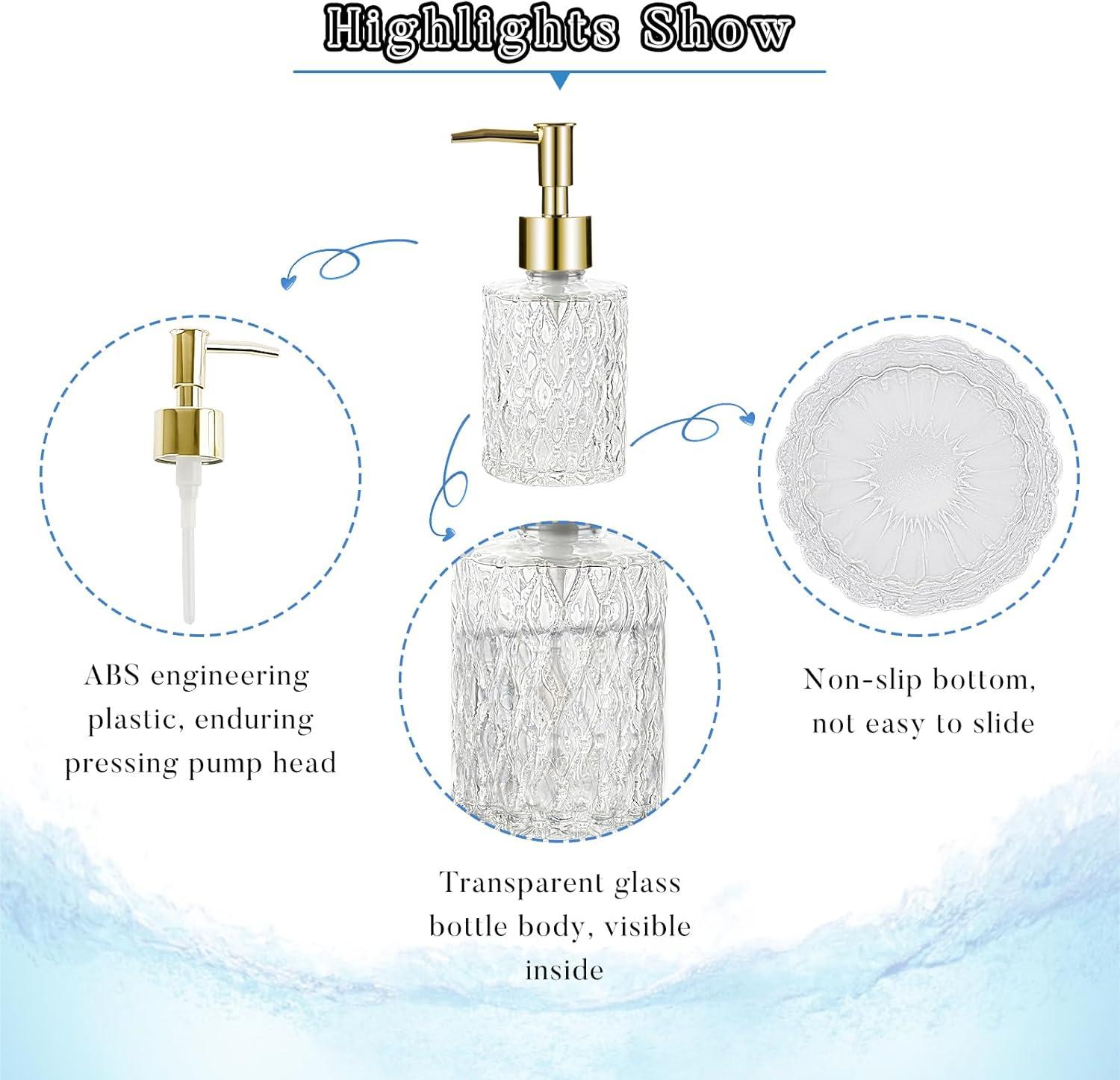 Multipurpose Soap Dispenser Easy to Clean Glass Soap Pump Dispenser Ideal for Bath and Bathroom (Gold)
