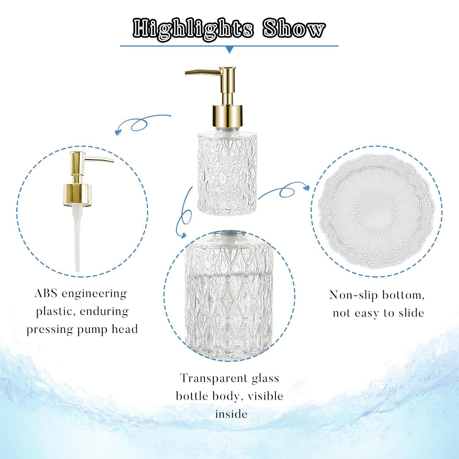 Multipurpose Soap Dispenser Easy to Clean Glass Soap Pump Dispenser Ideal for Bath and Bathroom (Gold)