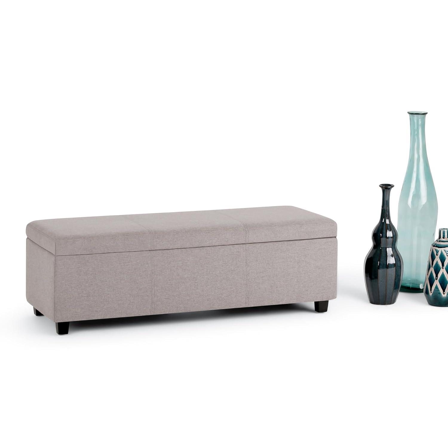 Simpli Home Avalon 48"W Upholstered Storage Ottoman Bench with Large Interior Storage