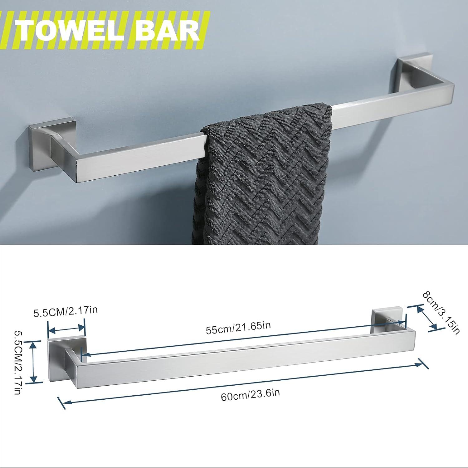 Brushed 4-Piece Bathroom Hardware Set Premium Stainless Steel Bath Towel Bar Sets Wall Mounted Bathroom Toilet Paper Holder with Shelf Set, 23.6 Inch