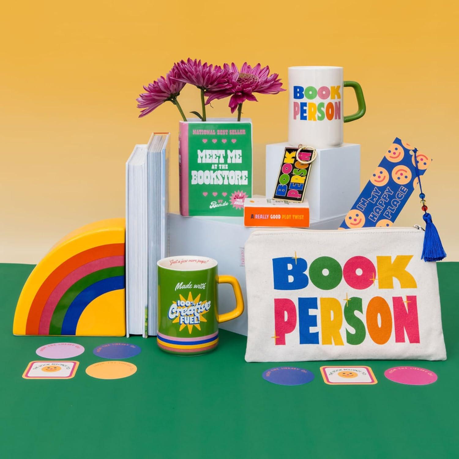 Colorful Ceramic Book Person Mug with Green Handle