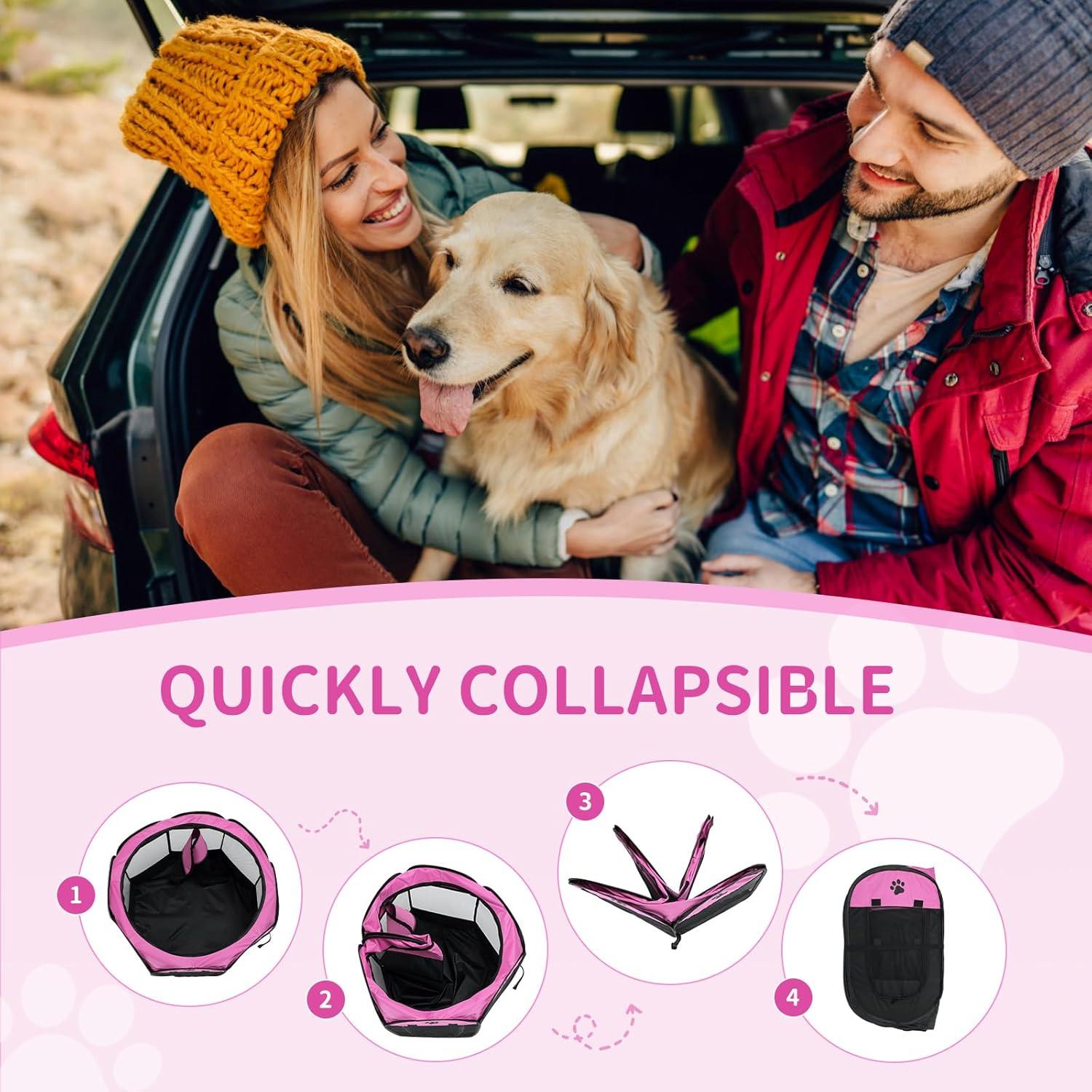 Pet Cat Playpen for Indoor Cats Enclosed, Portable Foldable Dog Playpen Outdoor with Zipper Top Cover Door for Dogs, Cats, Small Animals