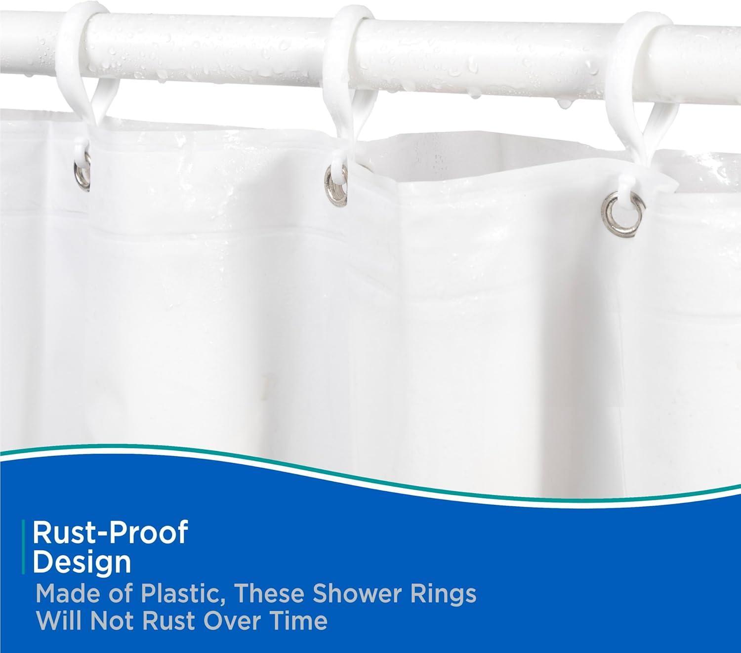 Kenney Rust-Proof Plastic Shower Curtain Double Hooks, Set of 12, White