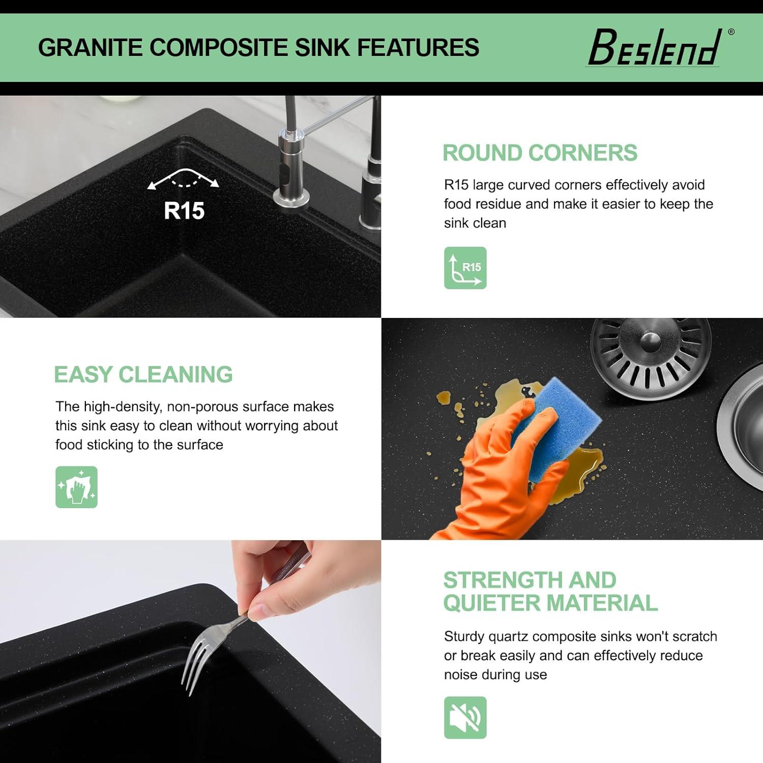 33 Granite Composite Kitchen Sink - 33x22 Inch Black Granite Kitchen Sinks Drop In Black Quartz Sink Ledge Workstation Classic Above Counter Single Bowl Sinks Basin