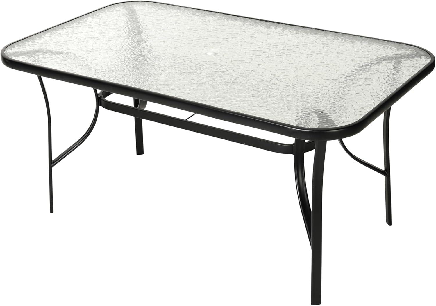 Flash Furniture Tory Commercial Grade 35" x 59" Rectangular Patio Table with Tempered Glass Top with Umbrella Hole and Steel Tube Frame in Black