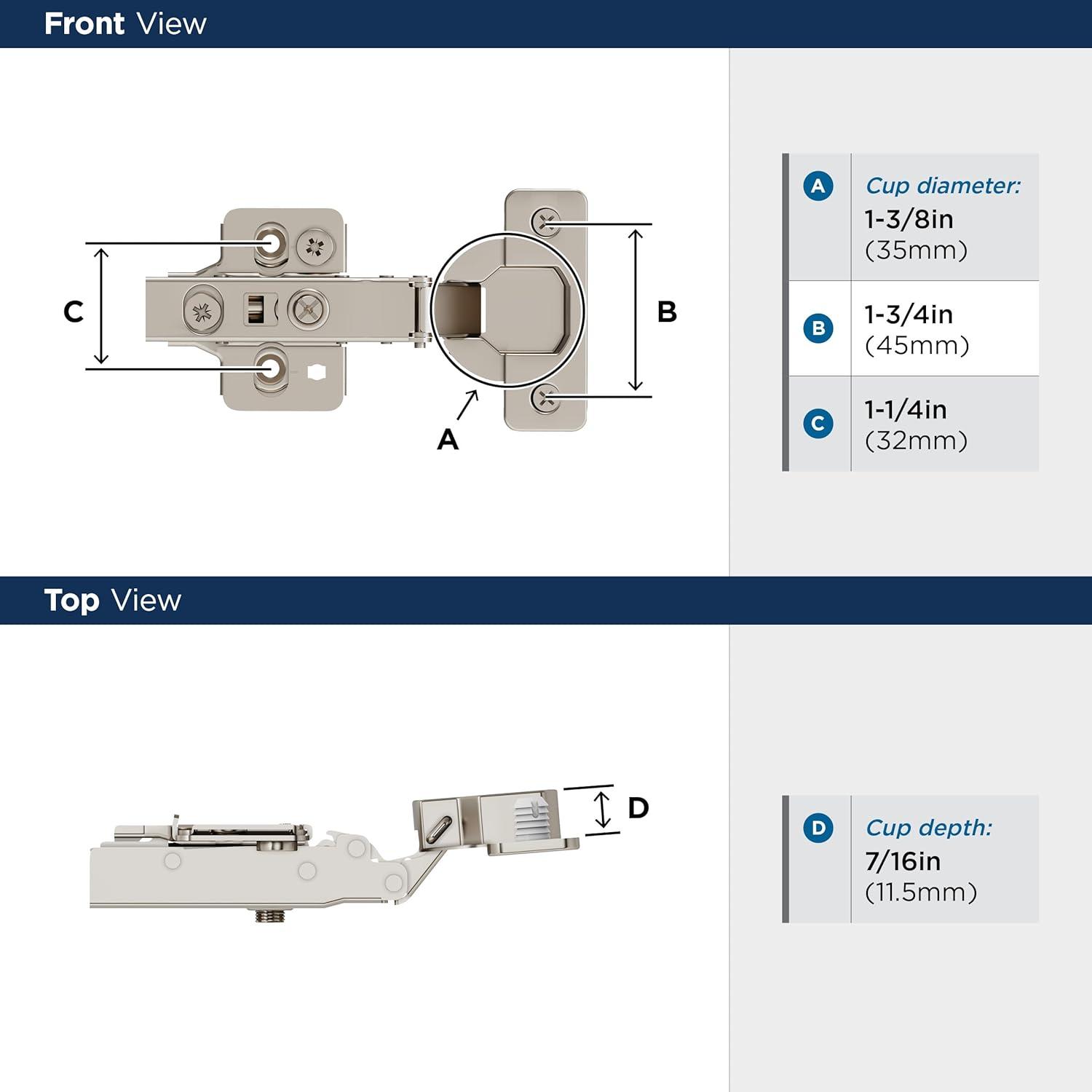 Full Overlay Frameless Soft Close Euro Concealed Cabinet Hinge - 1 Pair