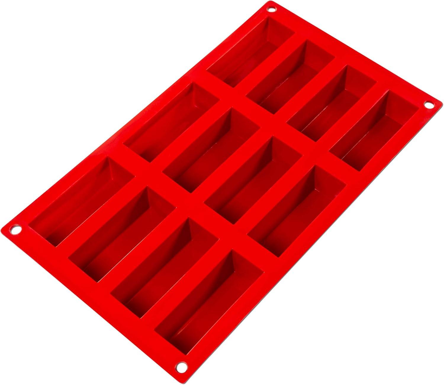 Red Rectangular Silicone Non-stick 12-Cavity Cake Mold