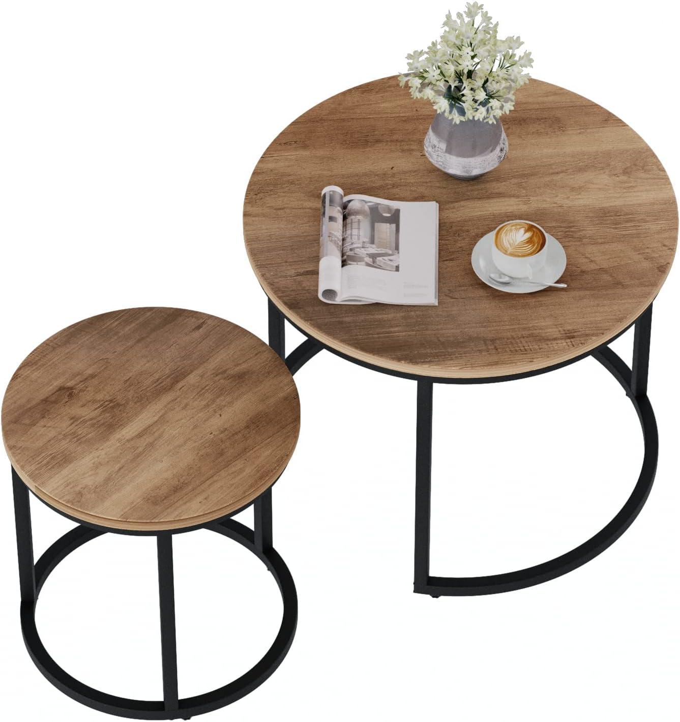 Modern Round Black Wood Grain Nesting Coffee Table Set