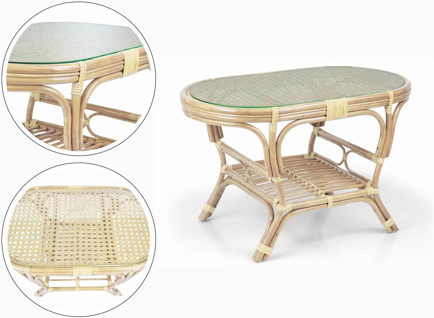 Natural Rattan Wicker Lounge Set with Cream Cushions