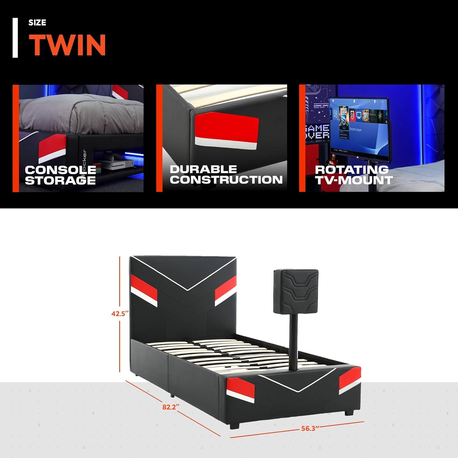 X Rocker Orion eSports Gaming Bed Frame with TV Mount, Child/Teen, Black/Red, Twin, 42.5" H