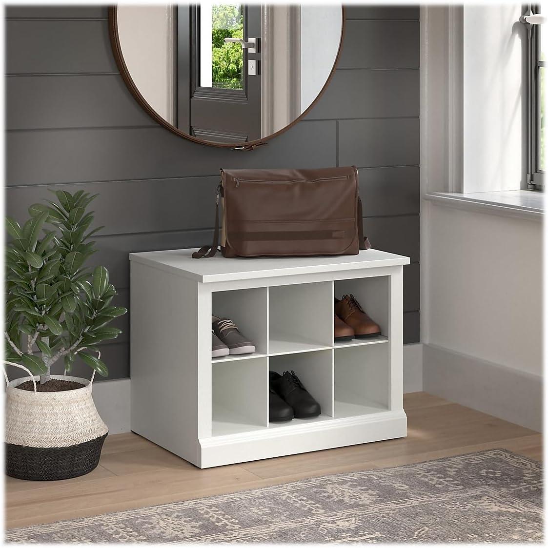 Woodland 24W Small Shoe Bench with Shelves in White Ash - Engineered Wood