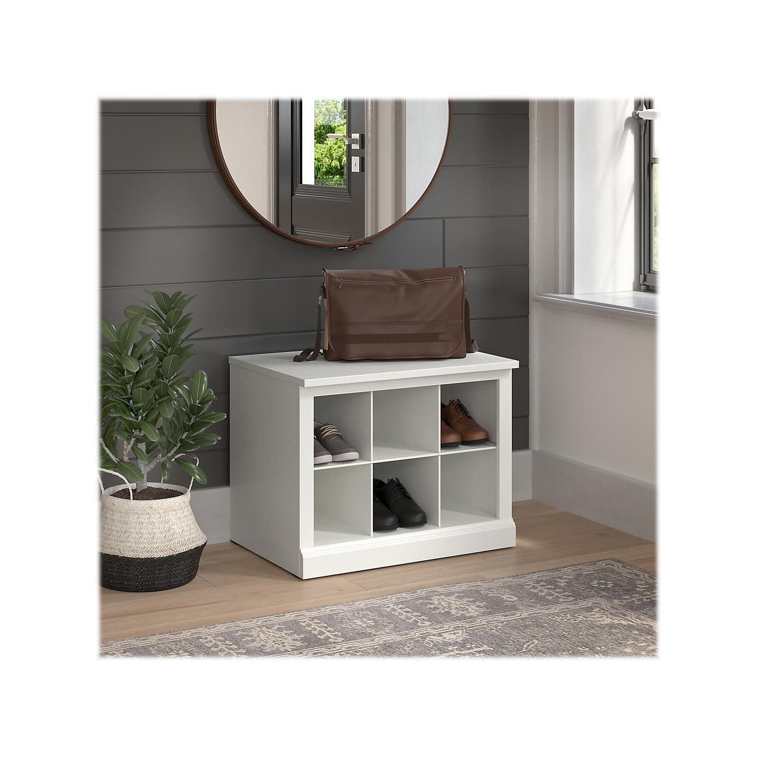 Woodland 24W Small Shoe Bench with Shelves in White Ash - Engineered Wood