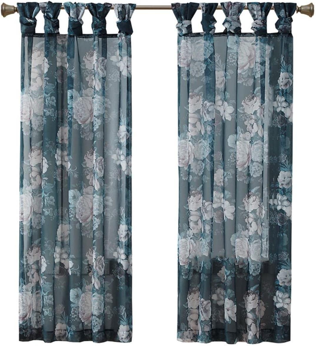 Simone Printed Floral Twist Tab Top Voile Sheer Curtain