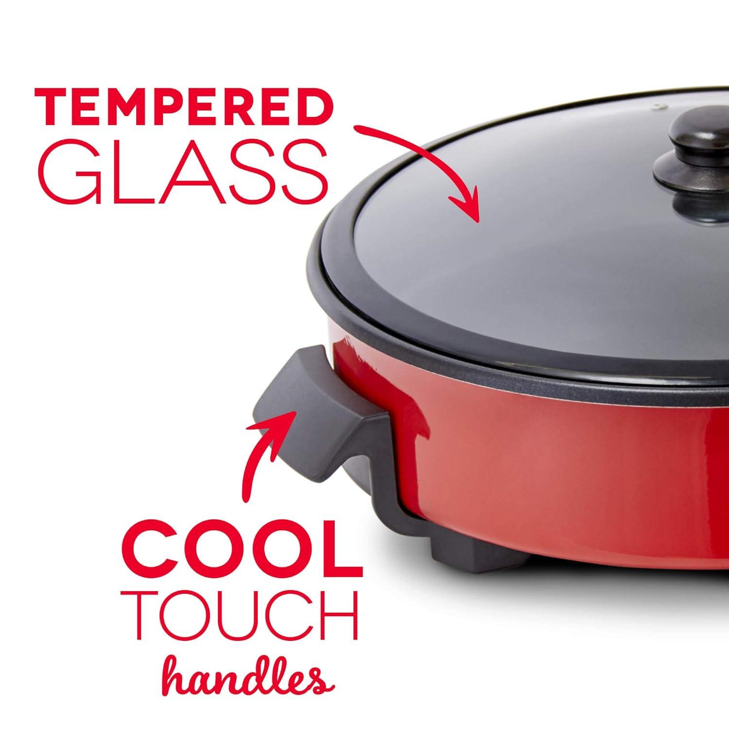 Dash Family Size Electric Skillet with 14 inch Nonstick Surface + Recipe Book for Pizza Burgers, Cookies, Fajitas, Breakfast & More, 20 Cup Capacity, 2.5 inch Deep, 1400-Watt - Red