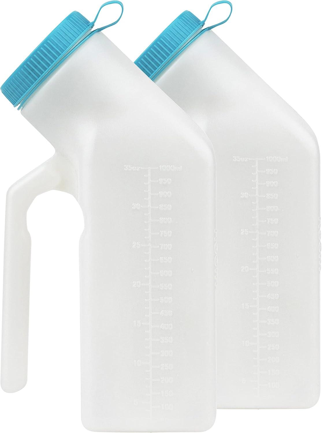 Male Urine Bottle (35 oz), Portable Urinals for Men Spill Proof Nighttime, Pee Bottles for Men with Screw-On Lid, Travel Urinals for Seniors with Easy-to-Read Measurement Lines