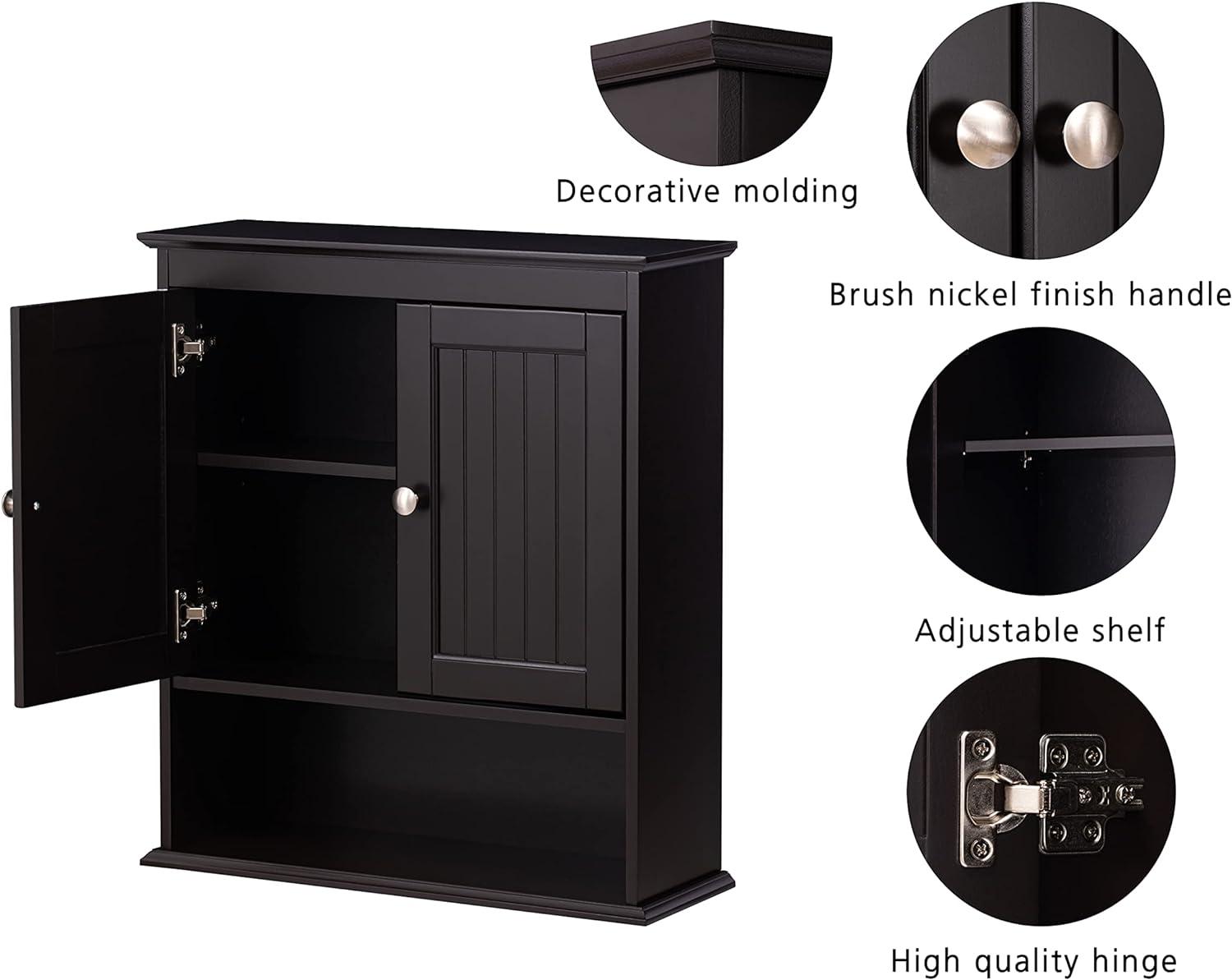 Espresso MDF Wall Mounted Bathroom Cabinet with Shelves