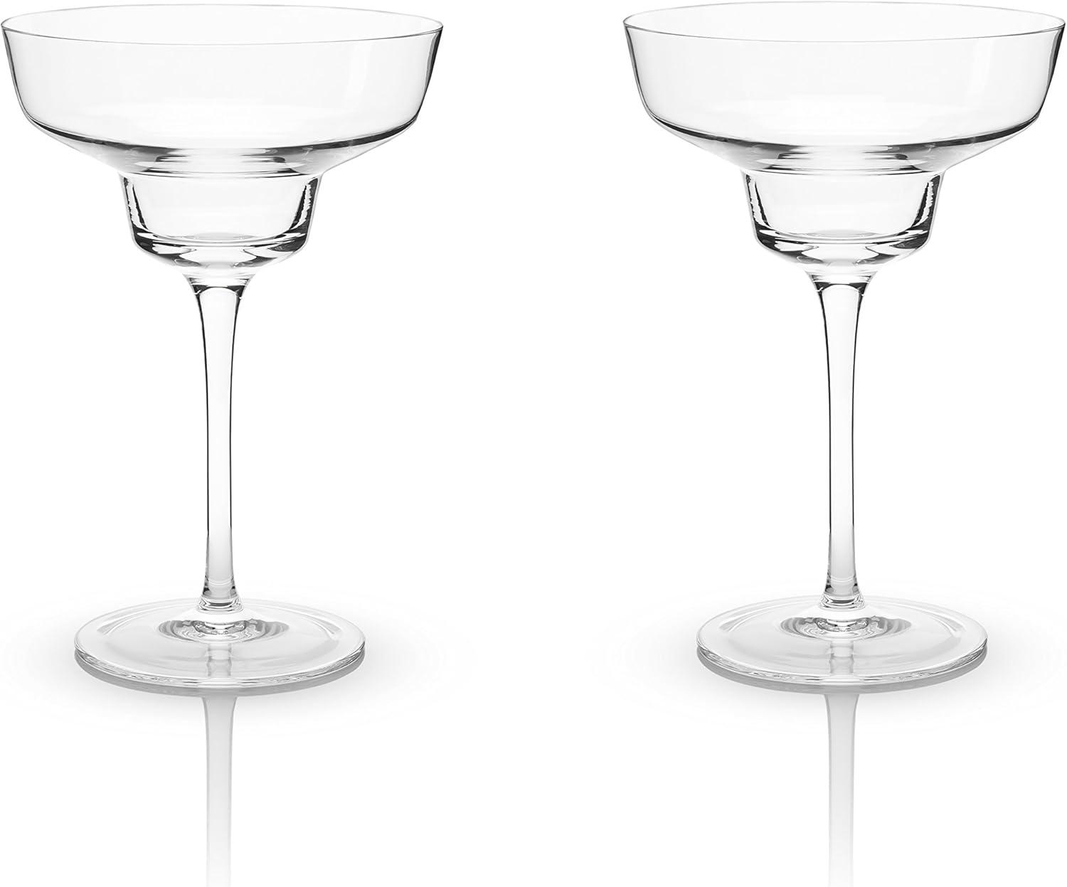 Viski Raye Angled Stemmed Margarita Glasses Set of 2 - Premium Crystal Clear Margarita Cocktail Glasses Drink Gift Set - 12oz