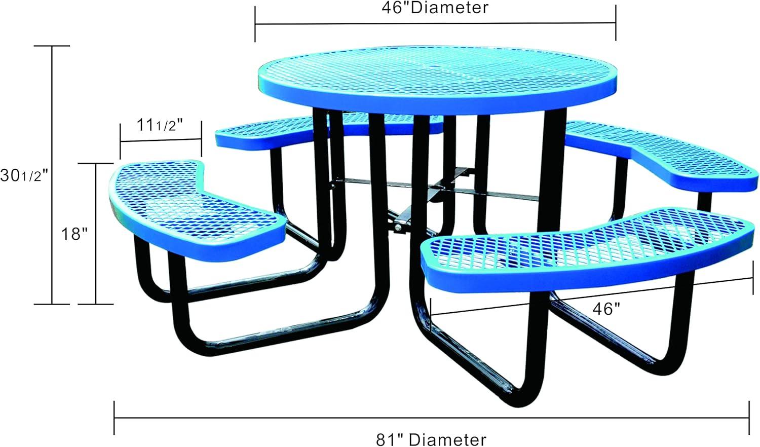 46" Textured Black Expanded Metal Round Outdoor Picnic Table