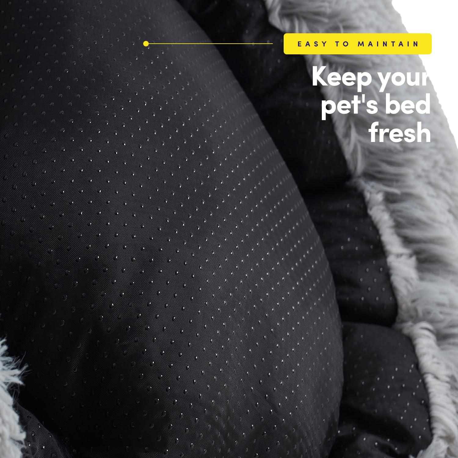 Dog & Cat Bed: Round Faux Fur Pet Bed - Plush, Cozy, & Calming Donut Bed for Medium Pets - Soft & Comfortable Sleeping Cushion for Napping & Lounging, 23" Round, Silver