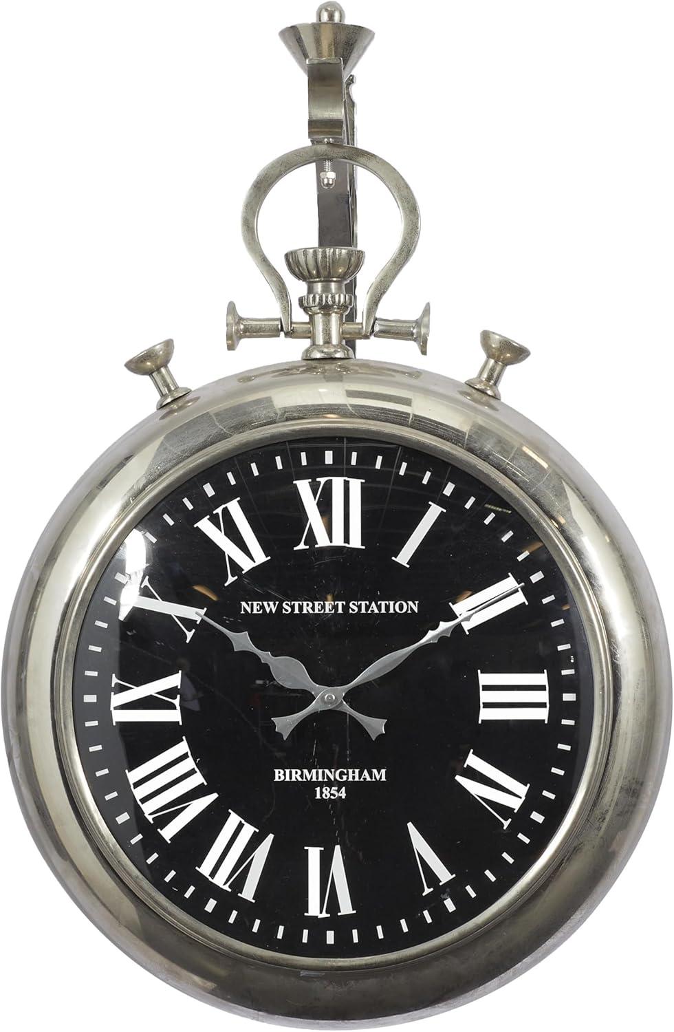 DecMode 16" Silver Stainless Steel Metal Pocket Watch Style Wall Clock