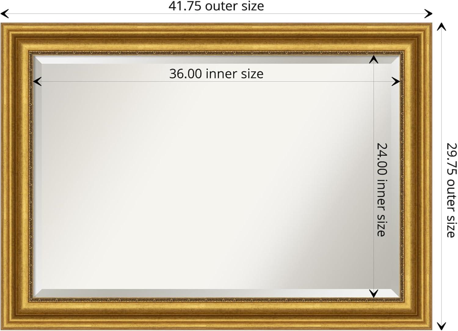 42"x30" Non-Beveled Parlor Gold Wall Mirror - Amanti Art: Modern Rectangle, Polystyrene Frame