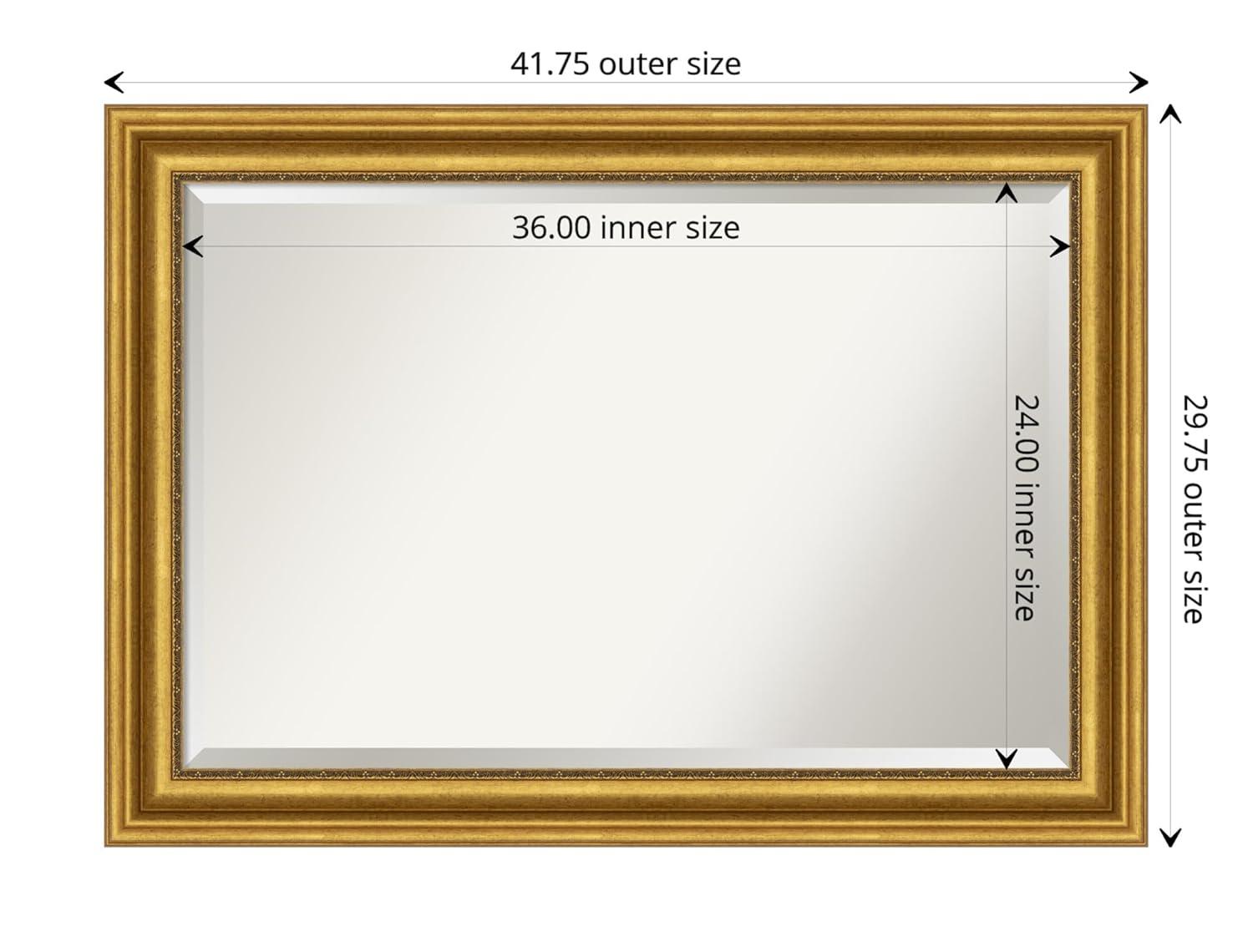 42"x30" Non-Beveled Parlor Gold Wall Mirror - Amanti Art: Modern Rectangle, Polystyrene Frame