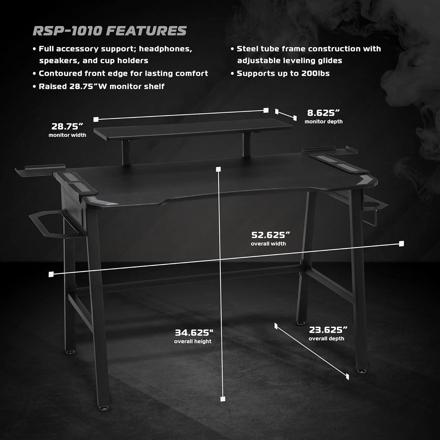 RESPAWN 1010 Gaming Computer Desk, in Gray (RSP-1010-GRY)