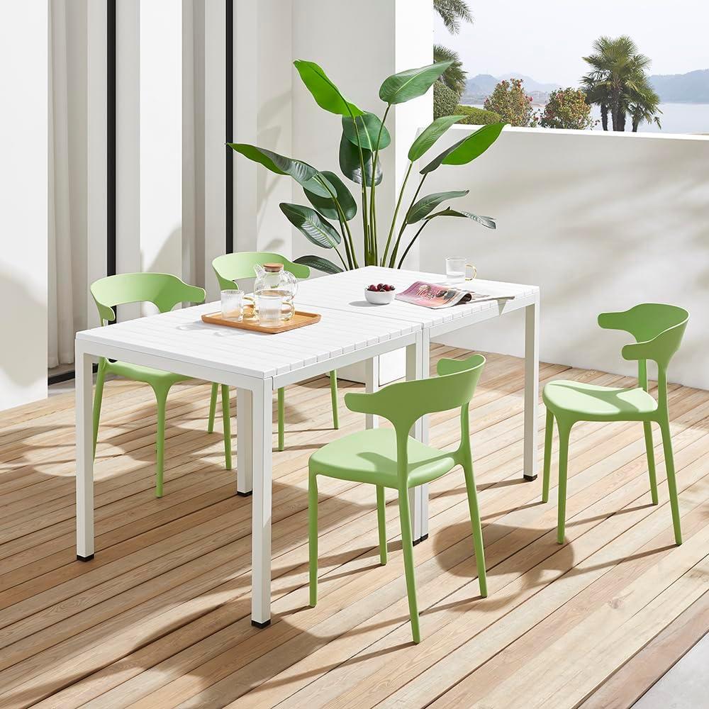 Modern Stackable Dining Chair Set, No Assembly, Plastic Chair, Patio Chair, Suitable for Indoor and Outdoor Cafes and Restaurants, Set of 4 (Pistachio Green)