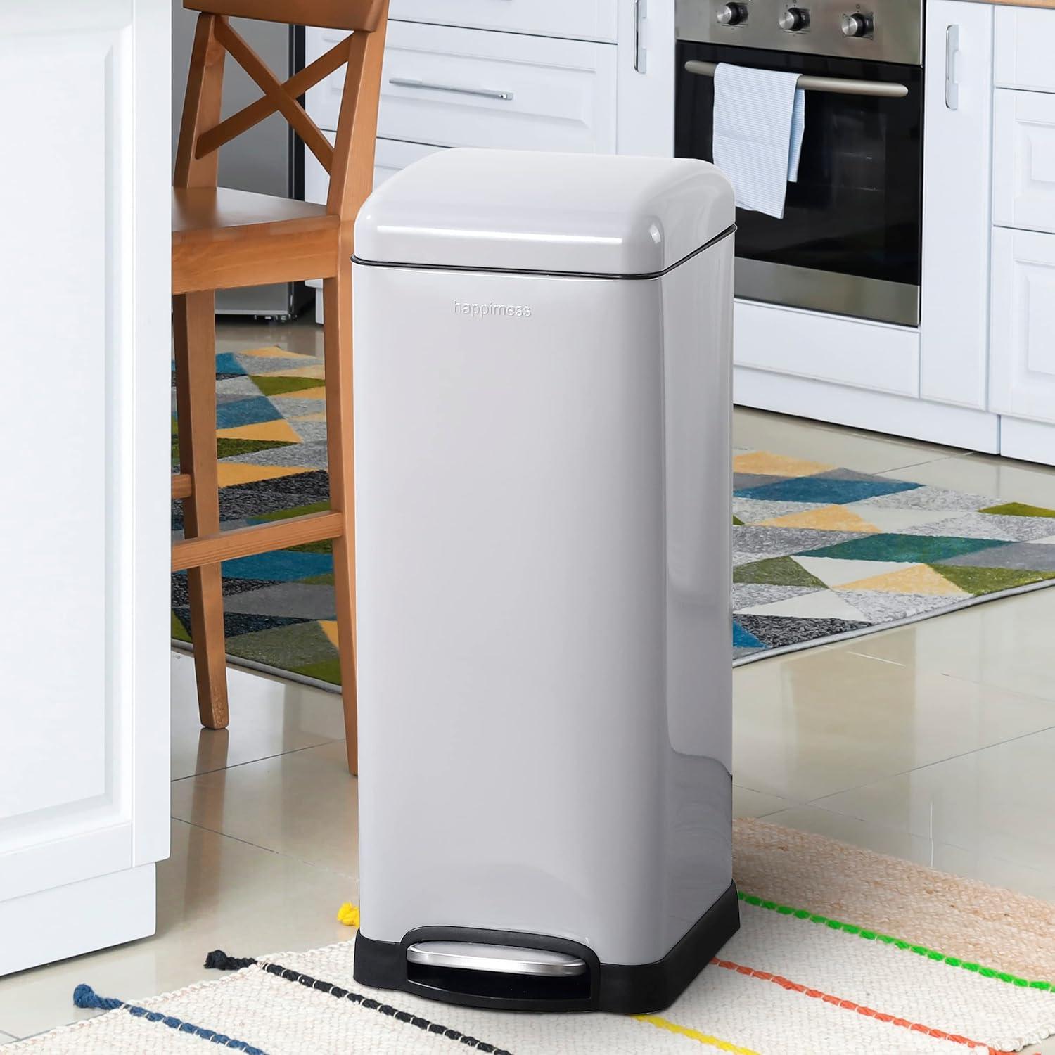 Betty Retro 8-Gallon Step-Open Trash Can, Fog Gray