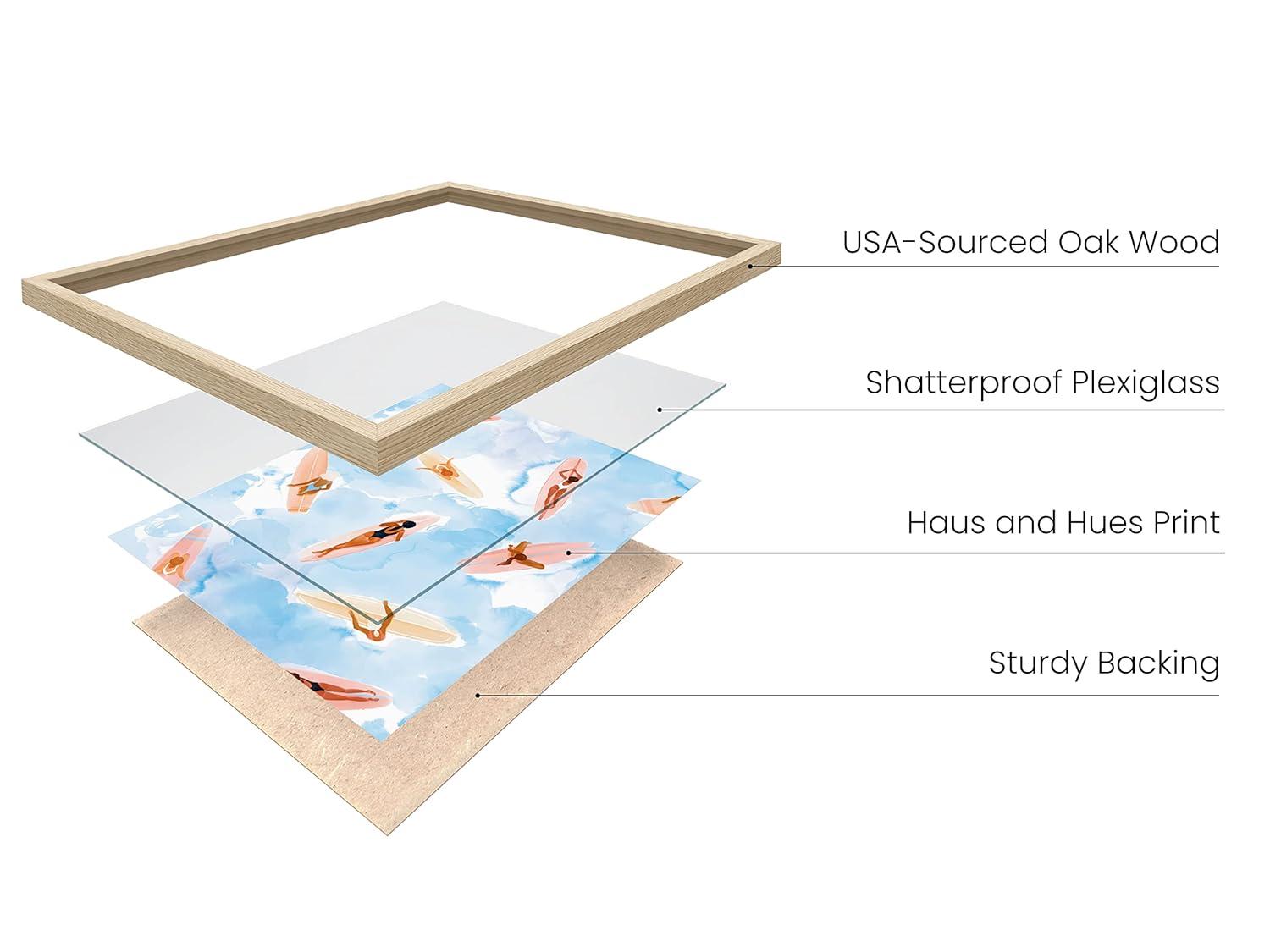 Beige Framed Watercolor Surfboard Beach Scene Poster