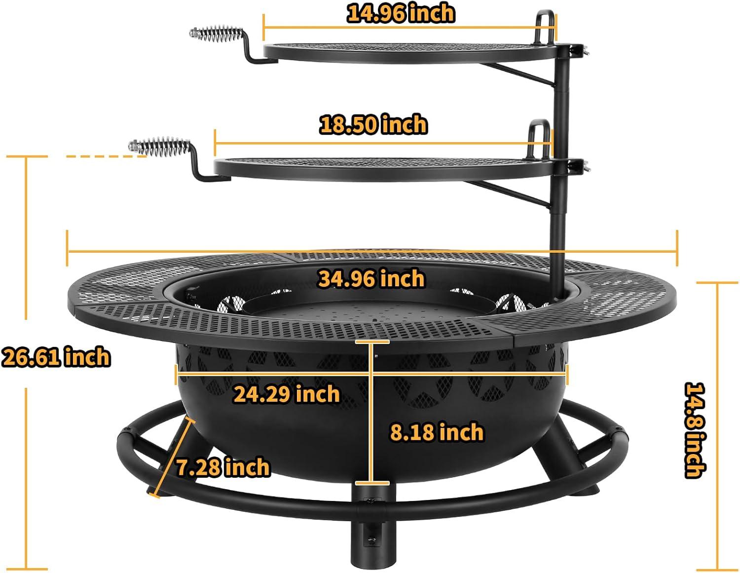 Black Powder Coated Steel Round Fire Pit with Grates