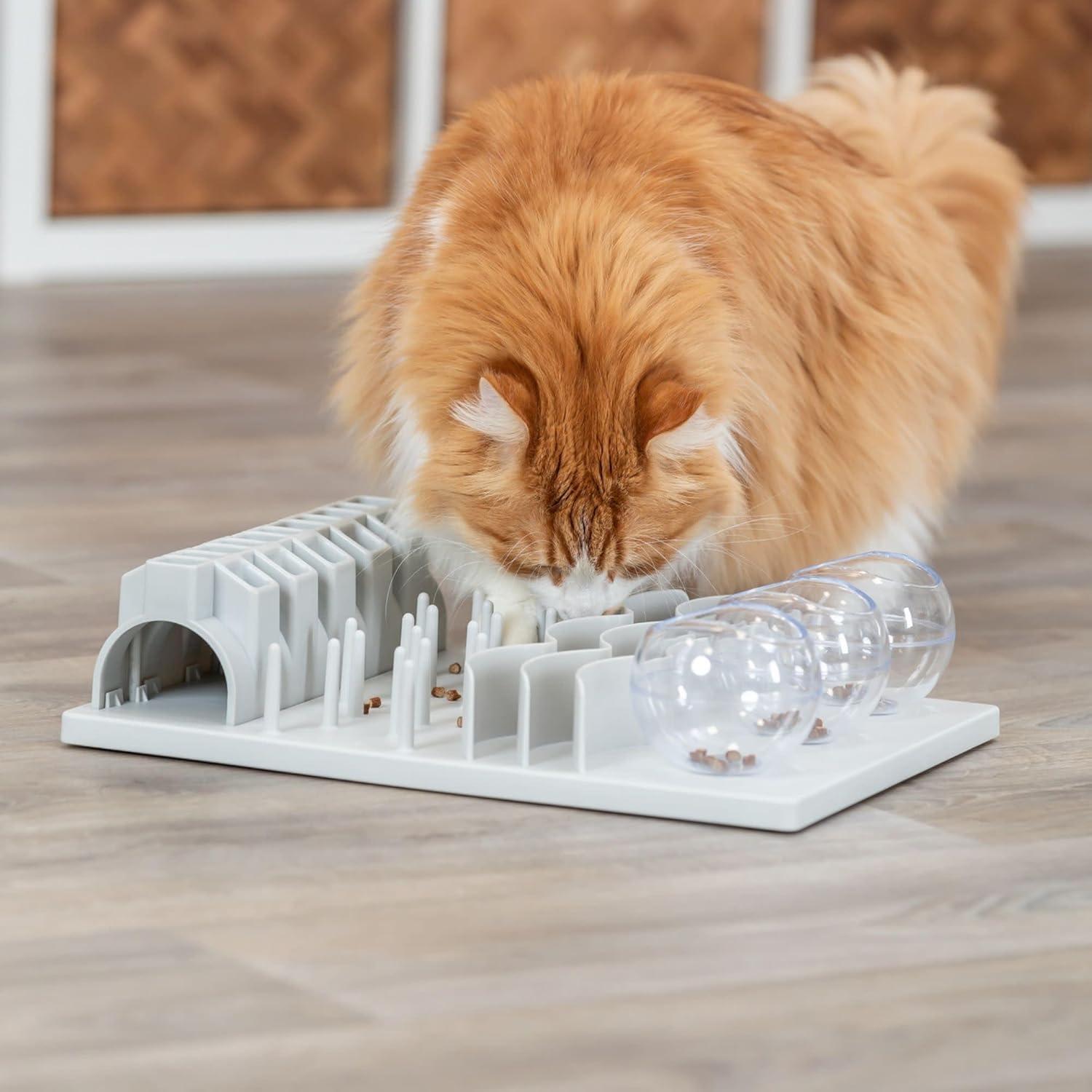 TRIXIE TRIXIE Fun Board Strategy Game for Cats, Puzzle Toy, Treat Dispenser, Interactive Play, White