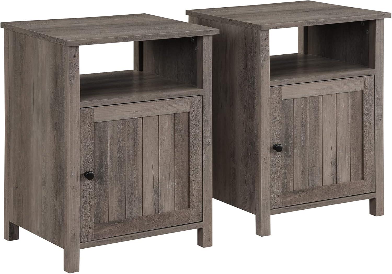 Rustic Oak Coastal Breeze Grooved Door End Table with Storage