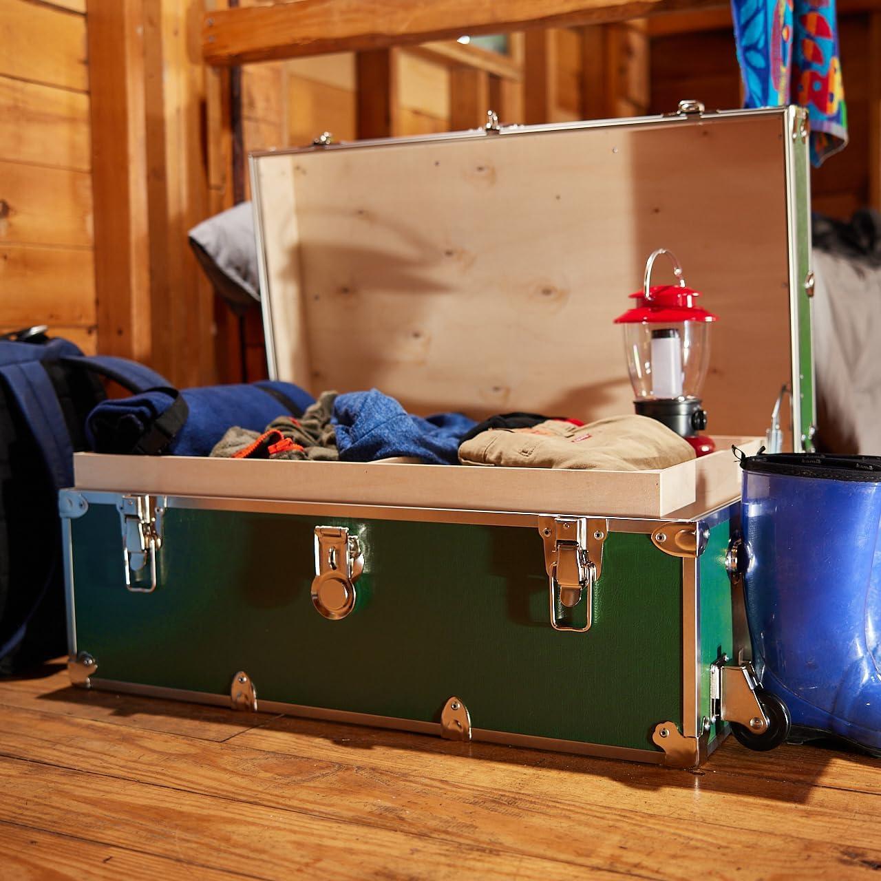 Rhino Trunk & Case Large Armor Trunk with Removable Wheels, Summer Camp, College, Storage 32"x18"x14" (Silver)
