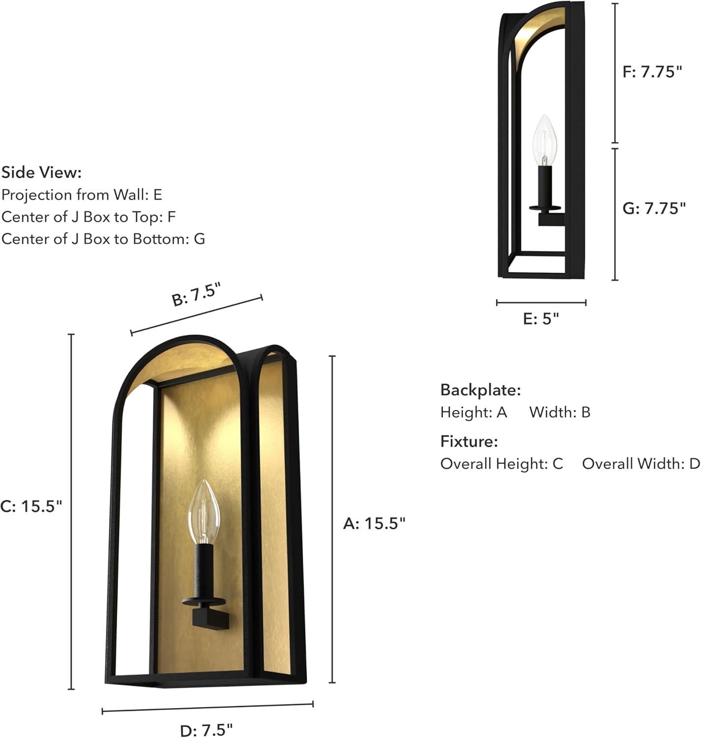 Dukestown Black Iron Arched Wall Sconce with Metallic Leaf