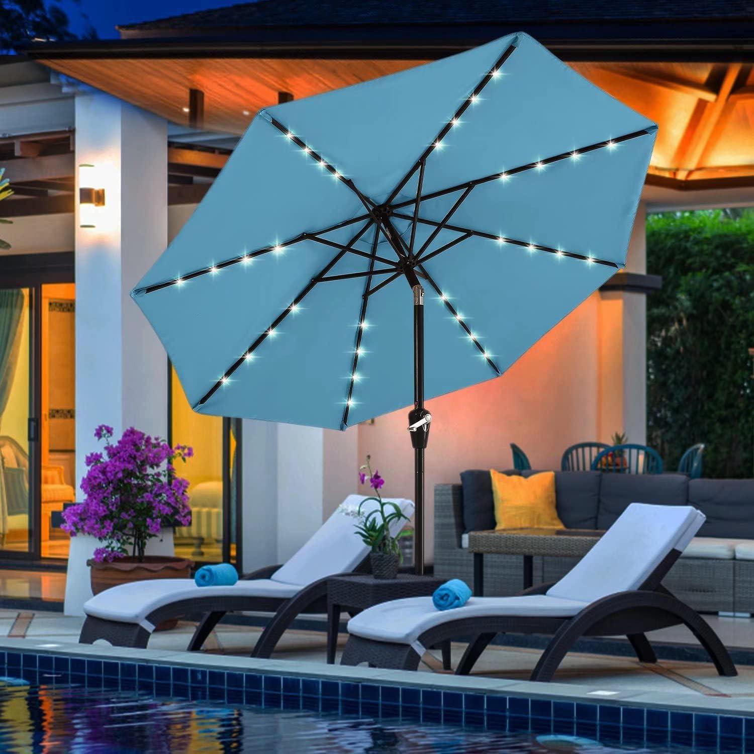 ABCCANOPY 9ft Patio Solar Umbrella LED Outdoor Umbrella with Tilt and Crank, Turquoise