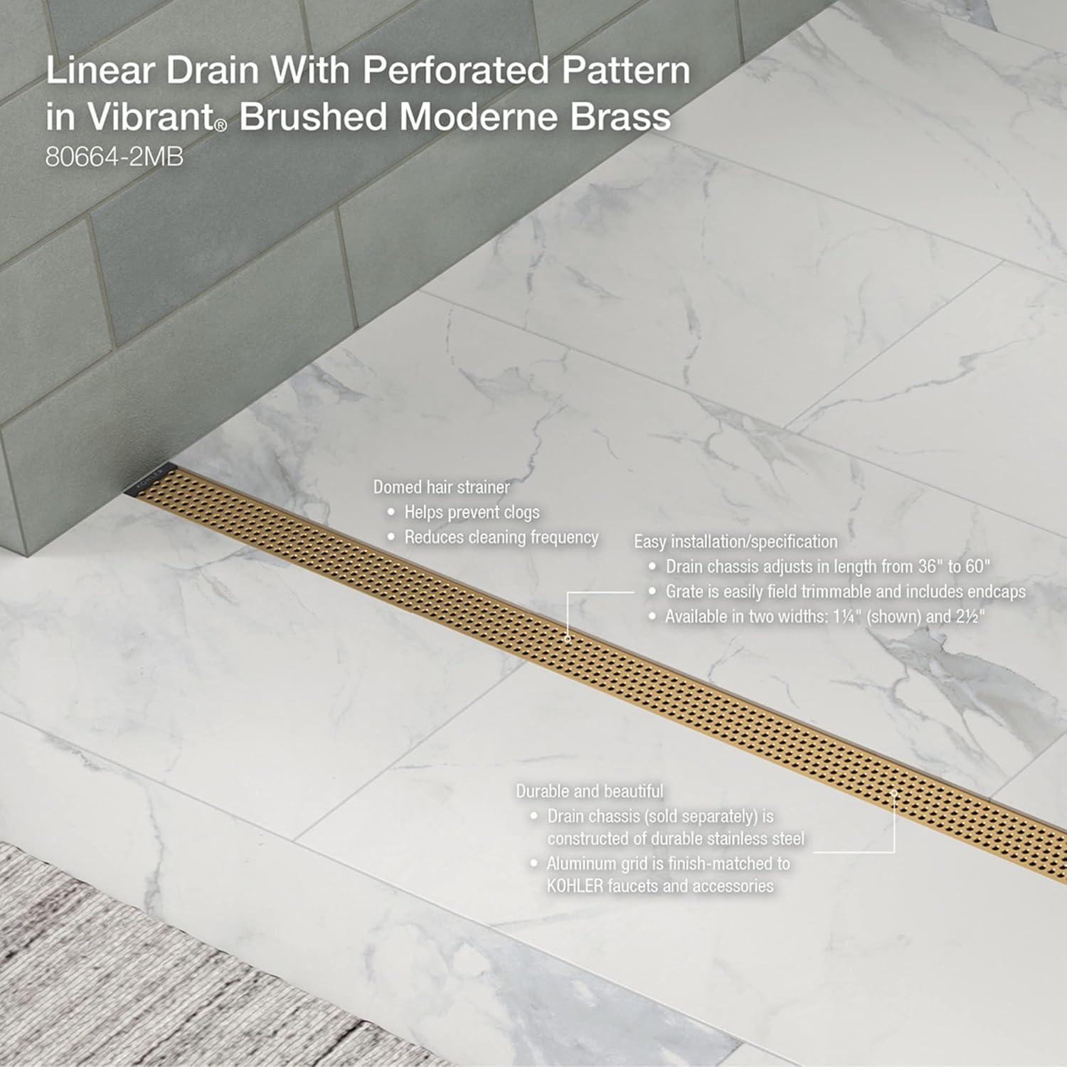 Vibrant Brushed Moderne Brass Linear Shower Drain