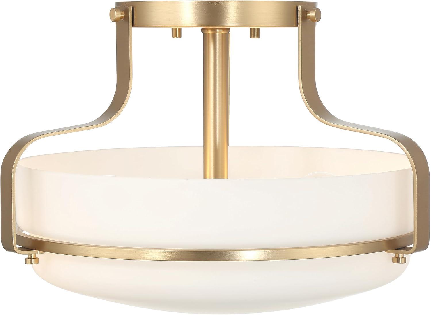 Robert Stevenson Lighting Allegra Etched Opal Glass and Metal Semi-Flush Mount Ceiling Light: Scalloped Drum Design