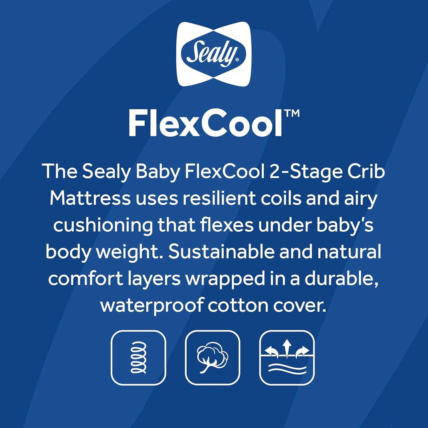 Sealy Baby FlexCool Breathable Hypoallergenic 2-Stage Waterproof Baby Crib Mattress & Toddler Bed Mattress, GREENGUARD Gold Certified, 52" x 28"