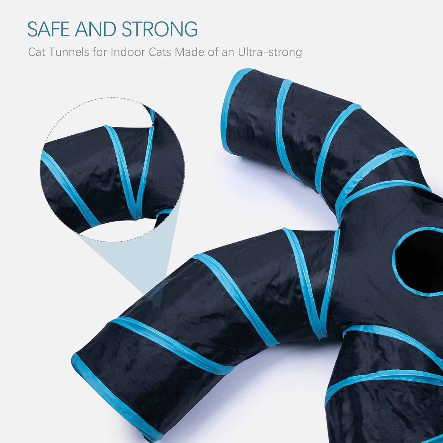 EGETOTA Cat Tunnel for Indoor Cats Large, with Play Ball S-Shape 4 Way Collapsible Interactive Peek Hole Pet Tube Toys, Puppy, Kitty, Kitten, Rabbit (S4 - White & Grey)