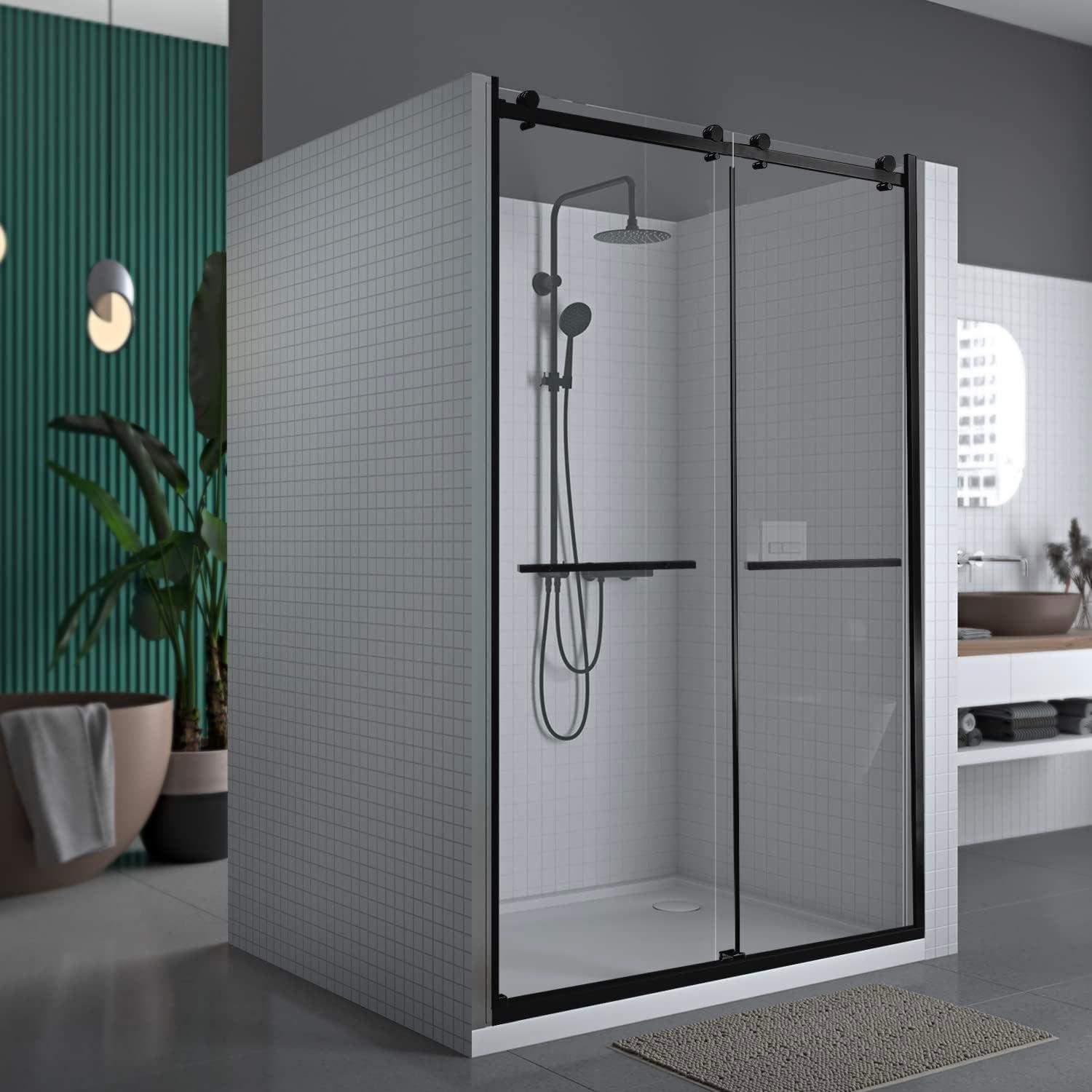 56" - 60" W 74” H Double Sliding Frameless Shower Door with Fixed Glass Panel