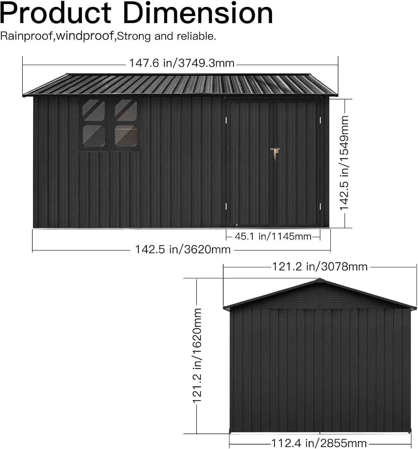 10' x 12' Black Aluminum Outdoor Storage Shed with Windows