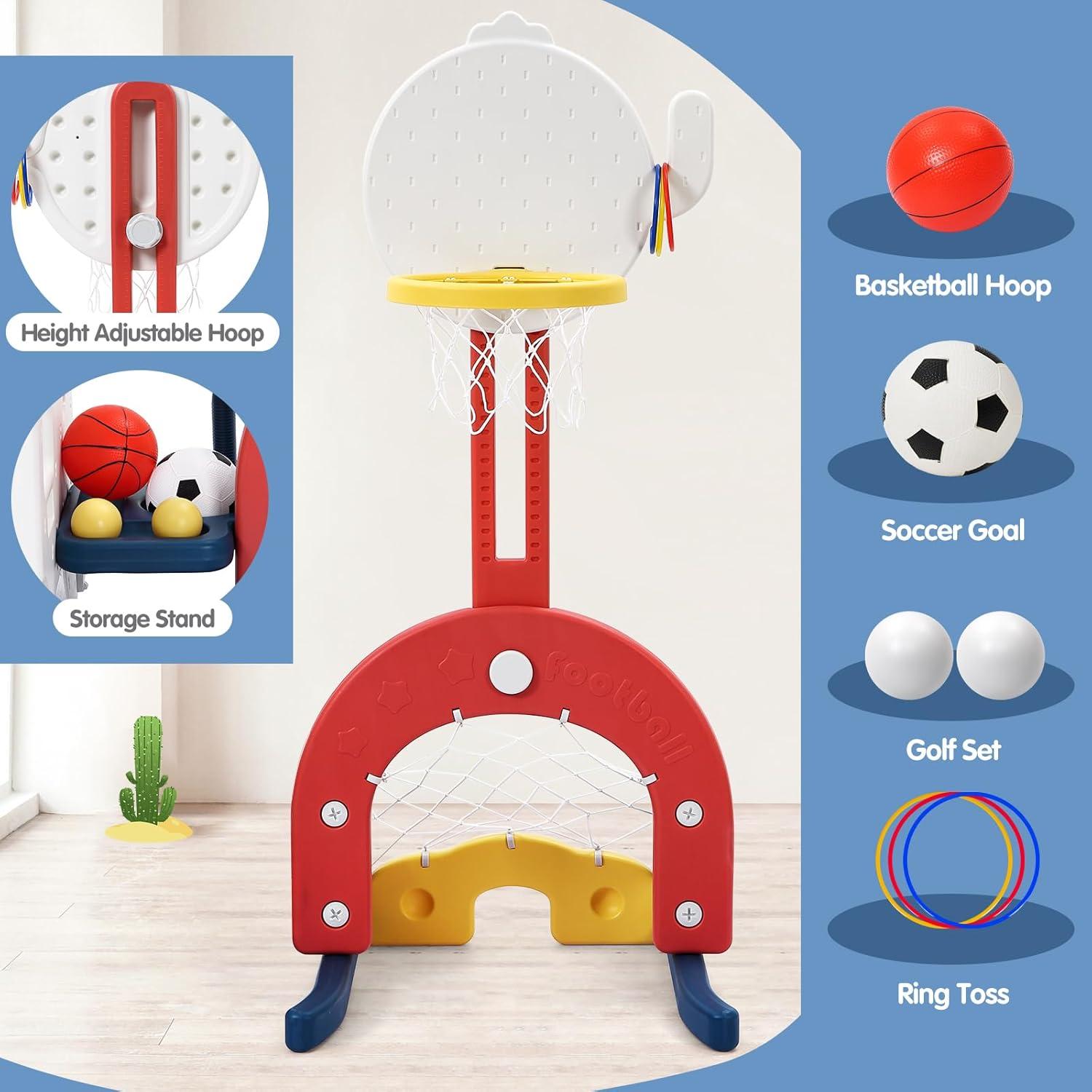 Garvee 7-in-1 Toddler Playset - Adjustable Swing & Slide with Basketball Hoop, Soccer/Golf & Ring Toss, Indoor/Outdoor for Ages 1-3, Blue