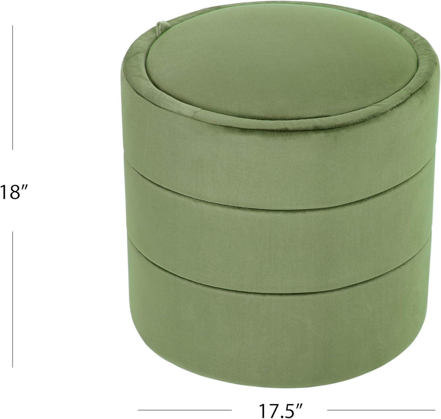 Storage Round Ottoman Green Velvet - HomePop: Upholstered Footstool, No Assembly, Polyester