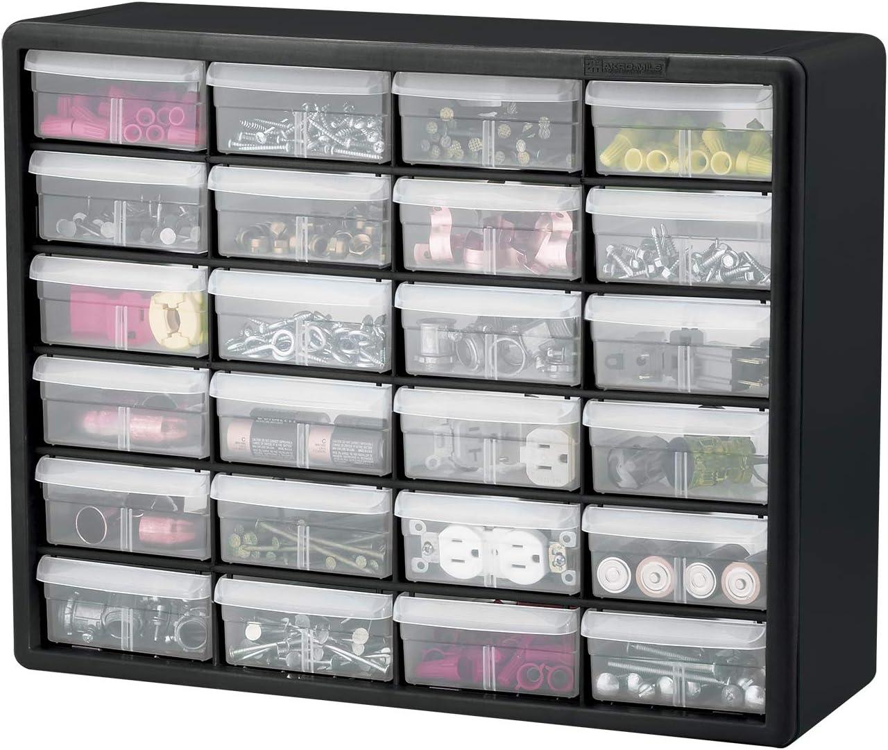 Black 24-Drawer Plastic Storage Cabinet Organizer