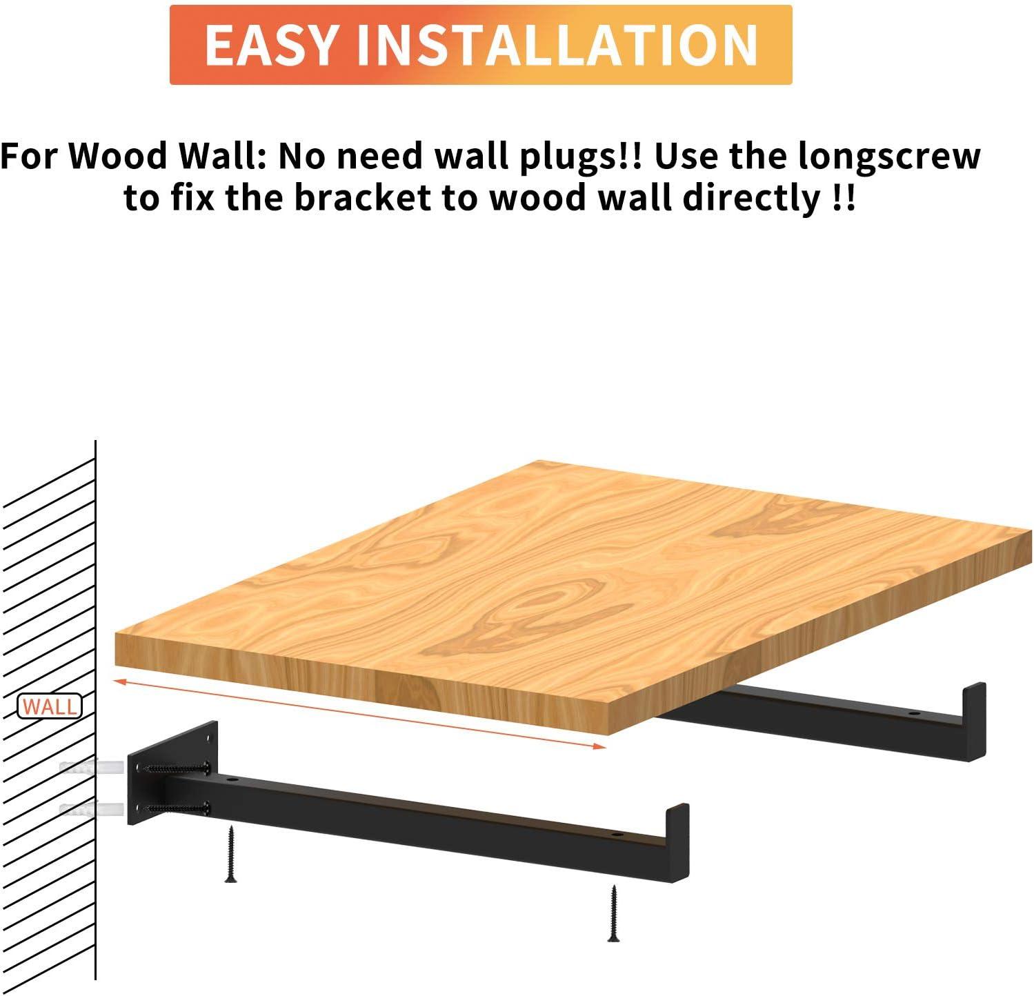 4 Pcs Heavy Duty Shelf Brackets 12 Inch Industrial Metal Floating Bracket Shelving Supports Wall Mounted with Lip (Not Included Planks)