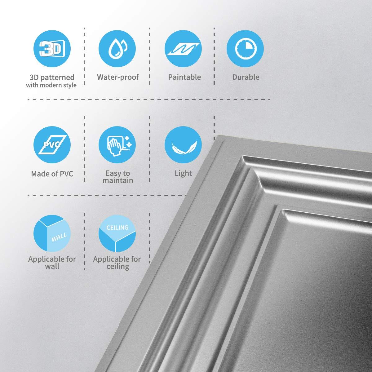 Art3d PVC Ceiling Tiles, 2'x2' Plastic Sheet in White (12-Pack)