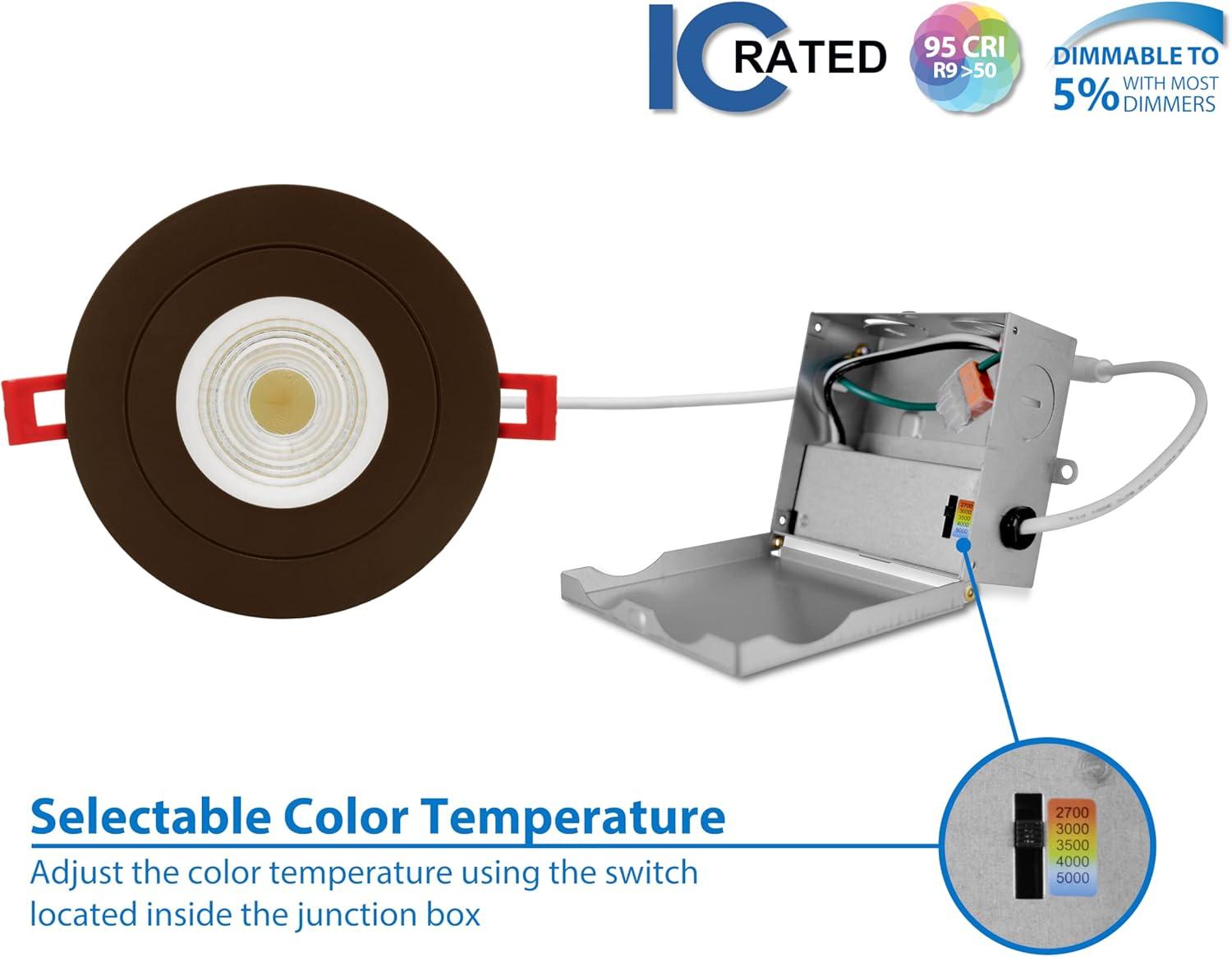 DGF43 4'' Selectable Color Temperature Dimmable Air-Tight IC Rated LED Canless Recessed Lighting Kit