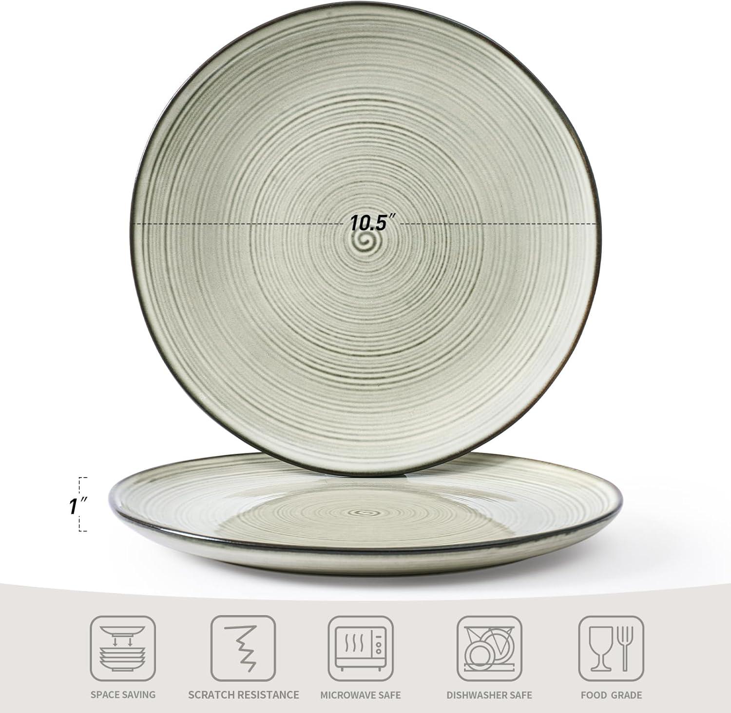 Castle Wall Spiral Design Ceramic Dinner Plate Set, 10.5 Inch, 6 Pieces