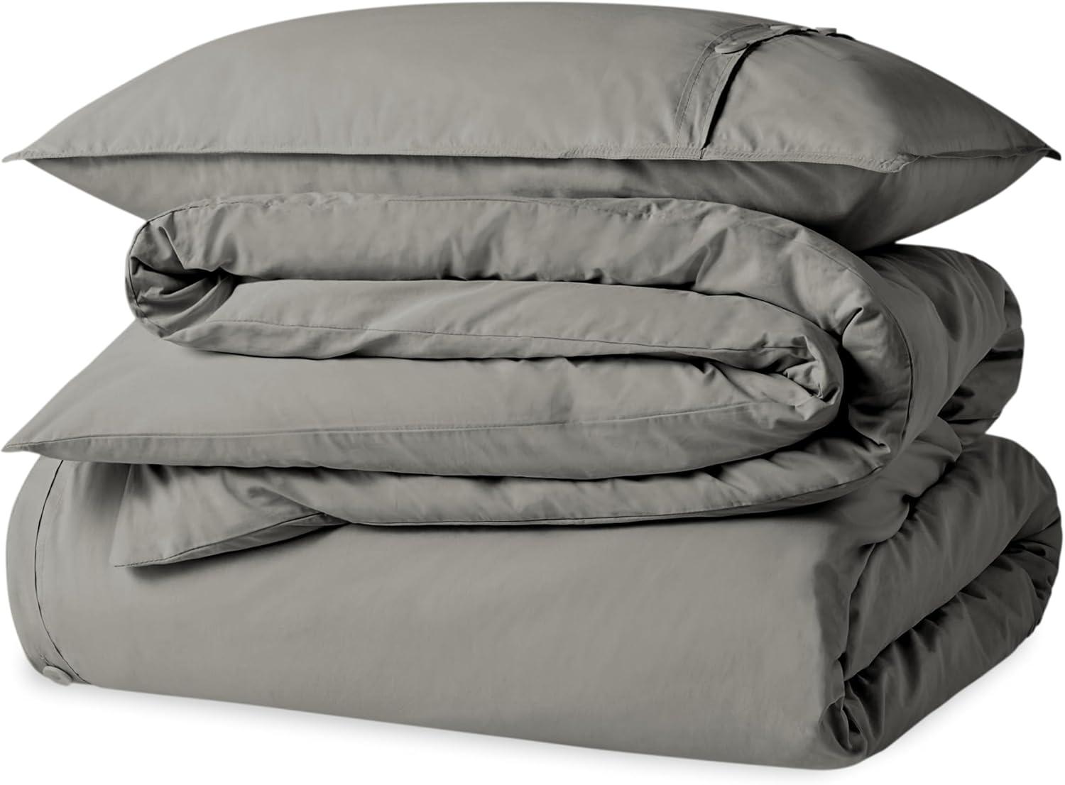 Light Gray Organic Cotton Twin XL Percale Duvet Cover Set